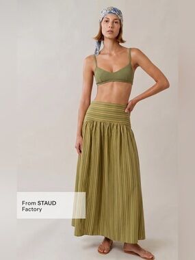 CAARA Vashti Cotton Maxi Skirt Size 8 NWT Green Stripe Staud Inspired